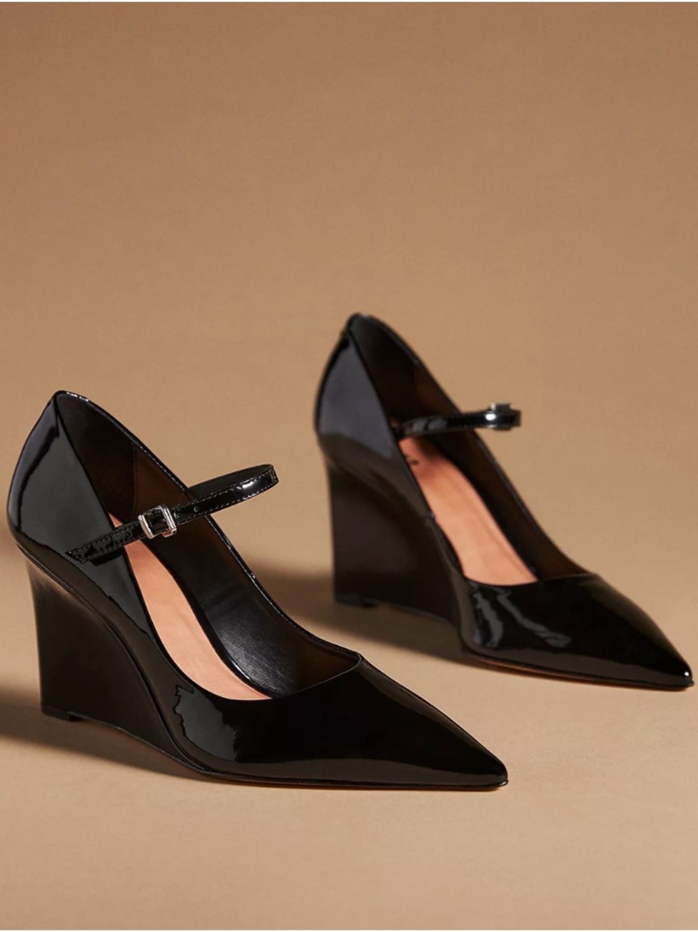 Maeve by Anthropologie Black Patent Mary Jane Wedge Pumps size EU 40 / US 9-9.5